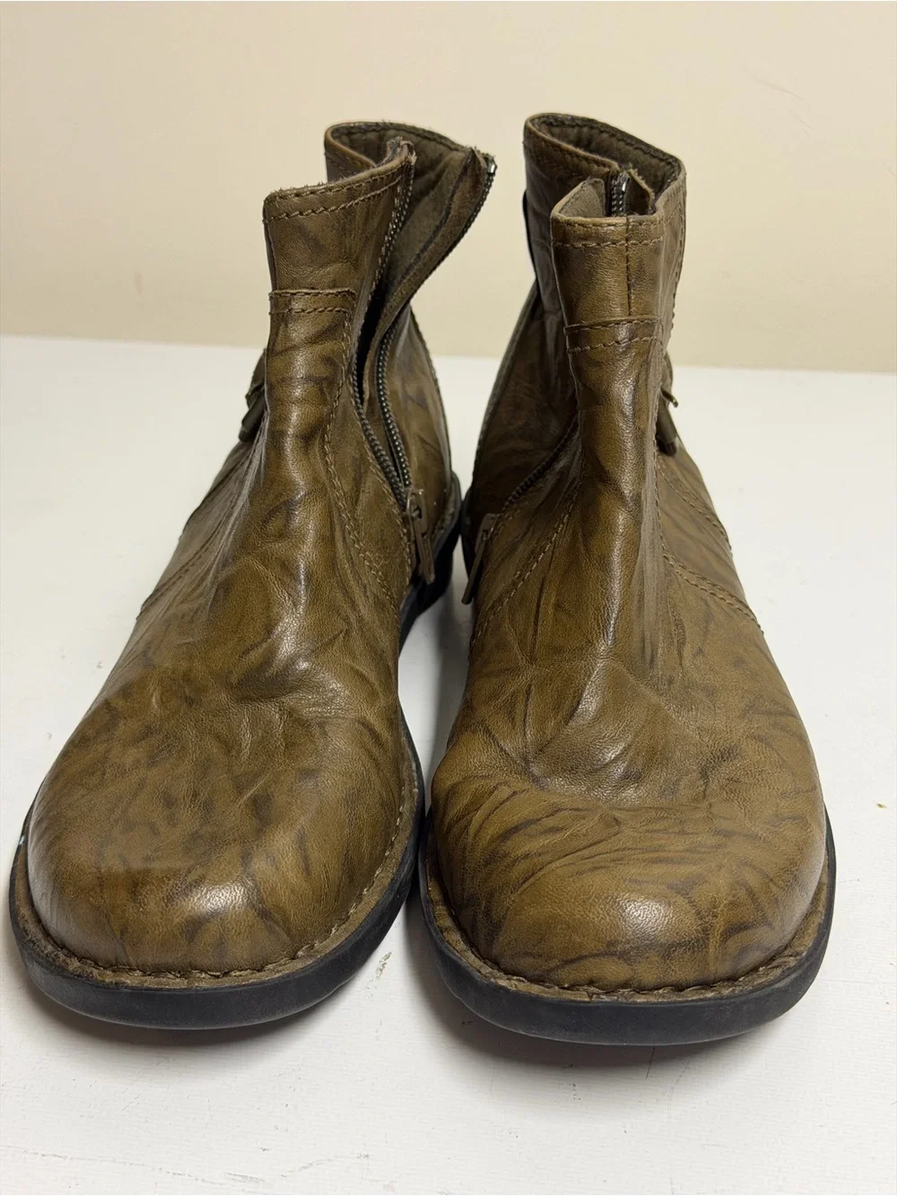 Casual Ankle Boots in Olive Brown Marble with Side Buckle